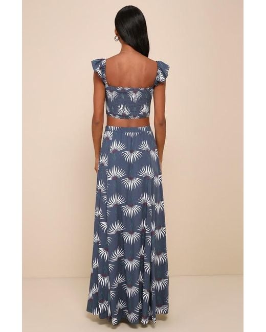 Lulus Blue Trancoso Floral Print Two-Piece Maxi Dress
