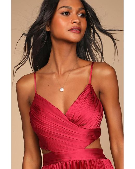 Lulus Red Got The Glam Wine Pleated Cutout Maxi Dress