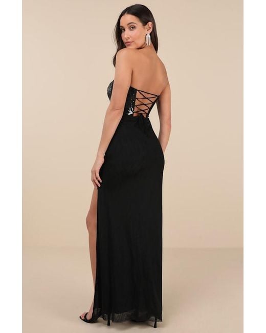Lulus Blue Dalya Sequin Strapless Maxi Dress