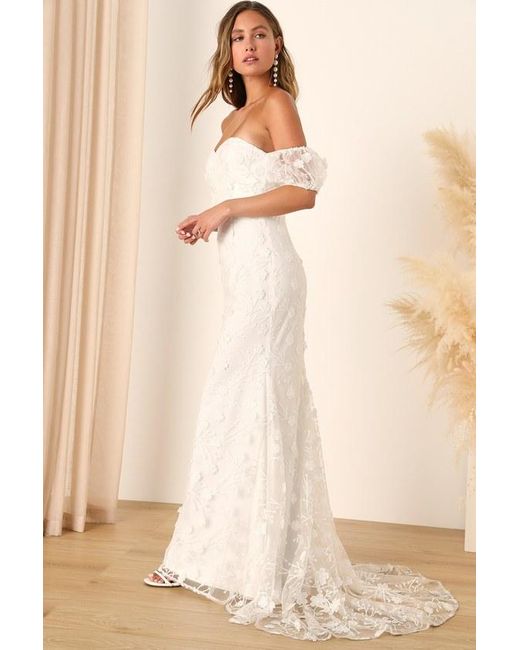 Lulus Love Garden Ivory 3D Floral Embroidered Strapless Maxi Dress - M