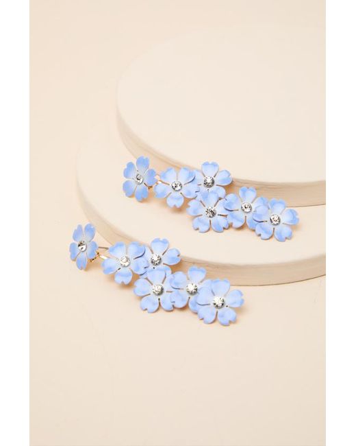 Lulus Blue Alaina Floral Rhinestone Drop Earrings