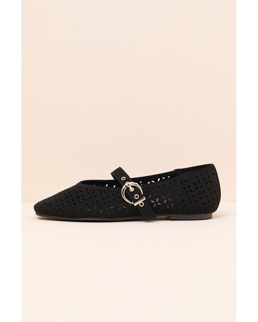 Lulus Black Nanette Eyelet Buckle Ballet Flats