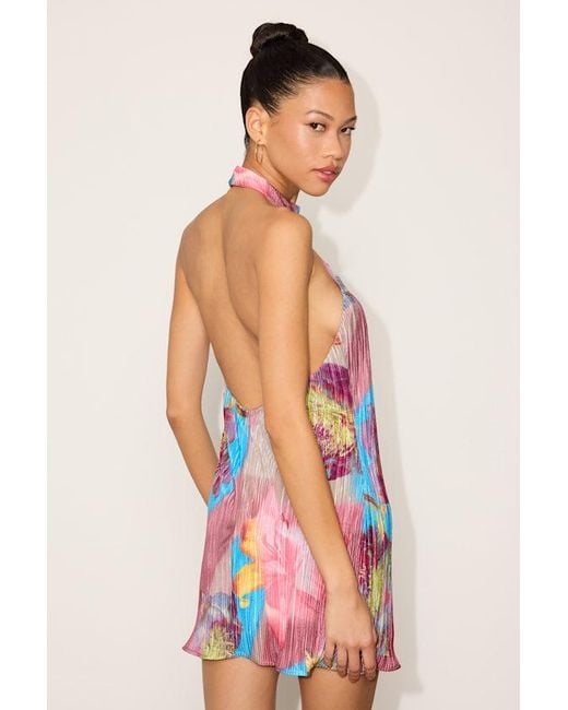 Lulus Red Misha Multi Floral Pleated Halter Mini Dress