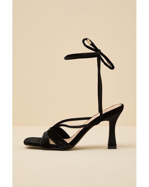 Lulus Black Marie Velvet Lace-Up High Heel Sandals