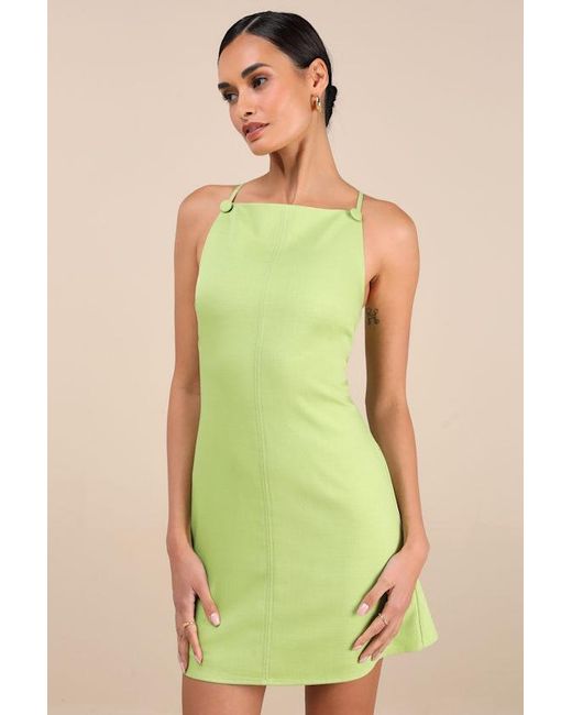 Lulus Green Chic Ease Lime Sleeveless Mini Dress