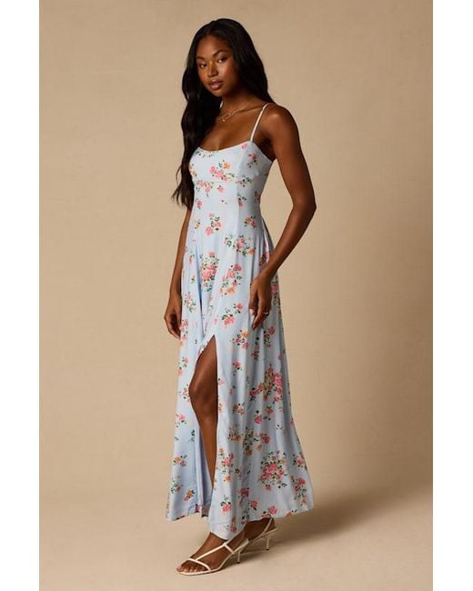 Lulus Blue Ingrid Floral Tie-Back Maxi Dress