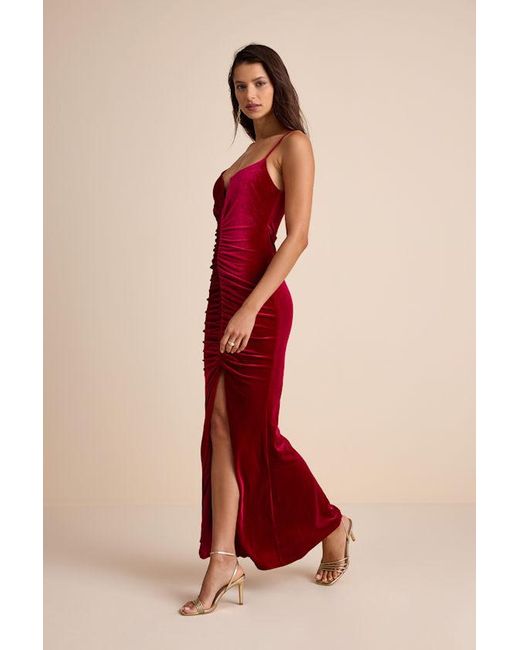 Lulus Red Stunning Invitation Velvet Ruched Sleeveless Maxi Dress