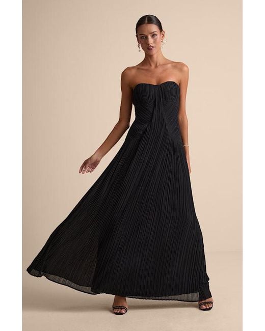 Lulus Black Narasha Pleated Strapless Maxi Dress