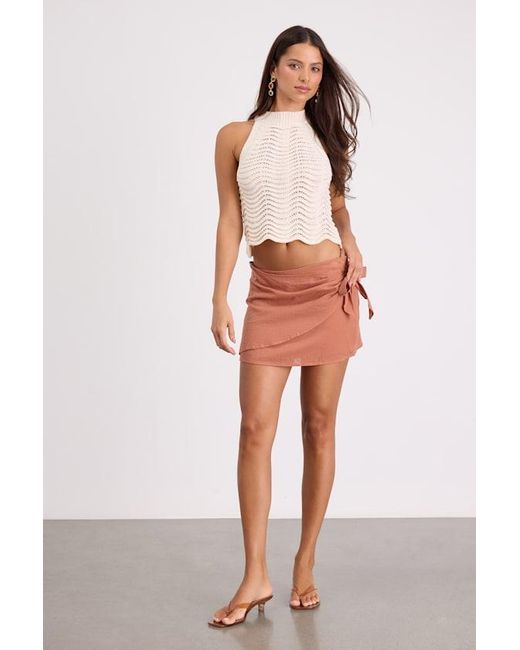 Lulus Pink Elra Terracotta Cotton Faux-Wrap Mini Skirt