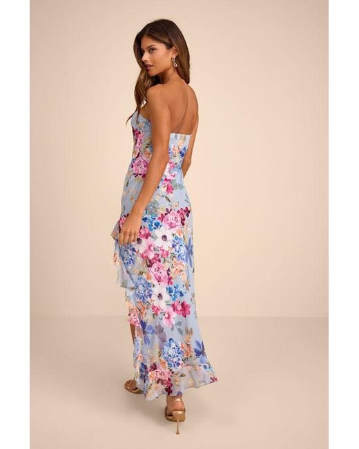 Lulus Blue Melissa Multi Floral Ruffled Midi Dress