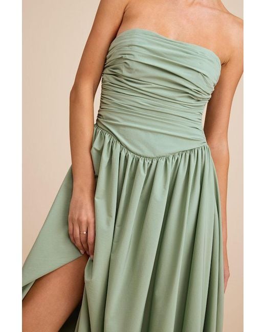 Lulus Green Marilou Strapless Ruched Lace-Up Maxi Dress
