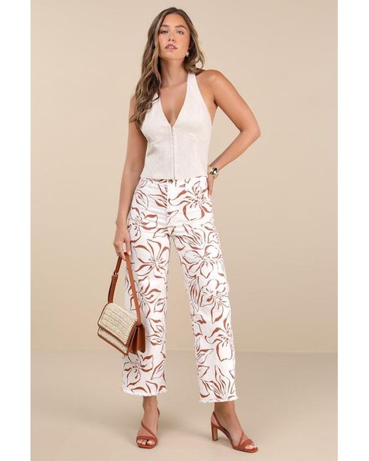 Billabong Natural Free Fall Floral Twill High-Rise Wide-Leg Pants