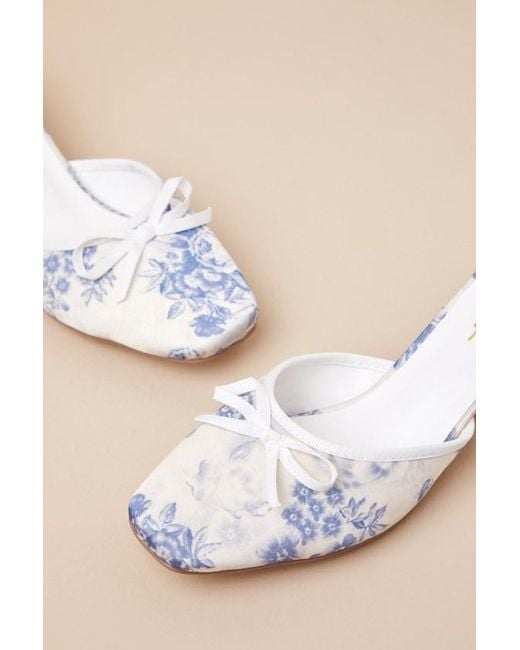 Lulus Blue Cherrey Baby Floral Kitten Heel Mule Pumps