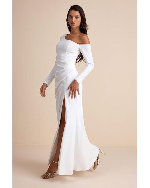 Lulus Natural Elegant Sensation Asymmetrical Pleated Maxi Dress