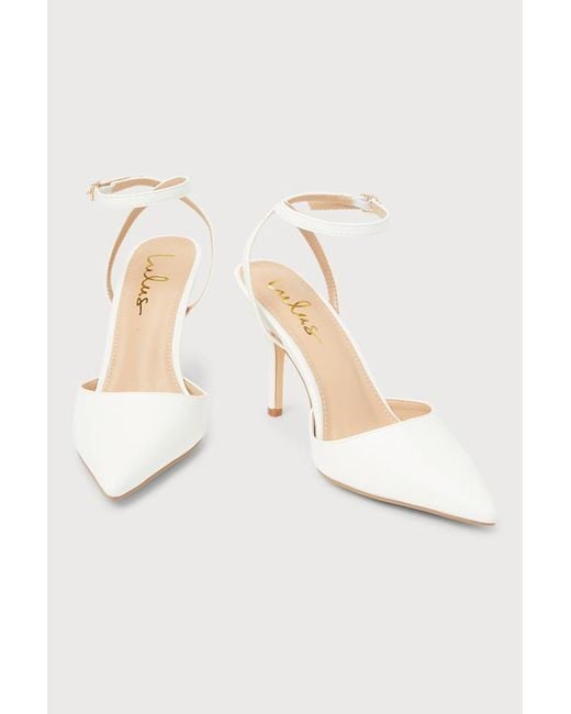 Lulus White Azalian Pointed-Toe Ankle Strap Heels
