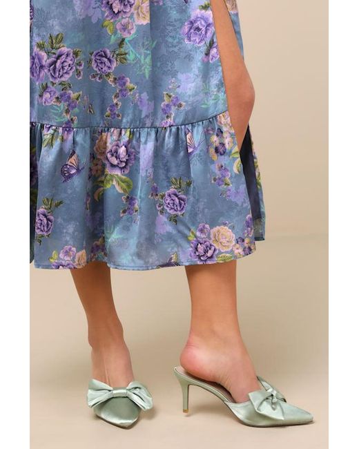 Lulus Blue Lyle Satin Pointed-Toe Mules