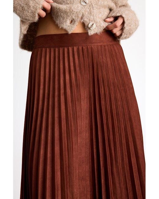 Lulus Red Raylie Suede Pleated Midi Skirt