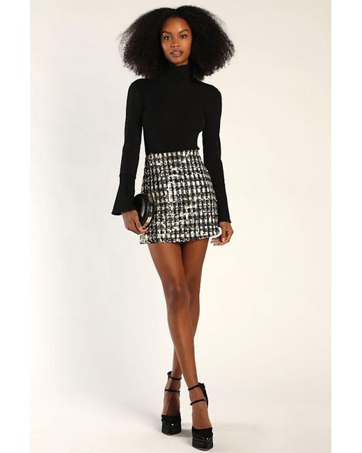 Lulus Black Bubbly Vibe And Sequin Boucle Mini Skirt