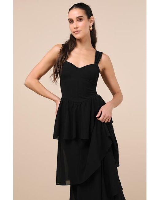 Lulus Black Carlynda Tiered Bustier Maxi Dress