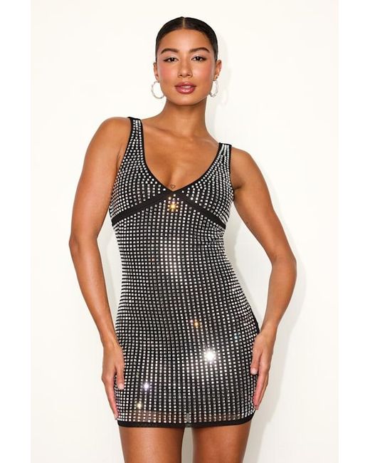 Lulus Black Narela And Rhinestone Backless Bodycon Mini Dress