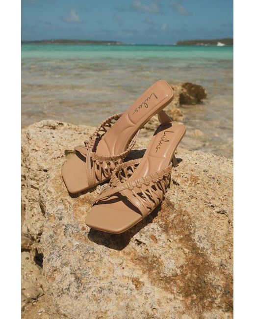 Lulus Natural Jamen Mocha Strappy Kitten Heel Slide Sandals