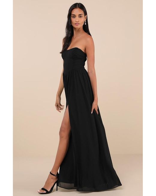 Lulus Black Luxe Favorite Strapless Ruched Maxi Dress