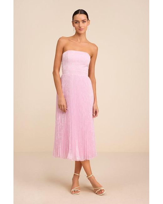 Lulus Pink Perfectly Stunning Jacquard Strapless Midi Dress