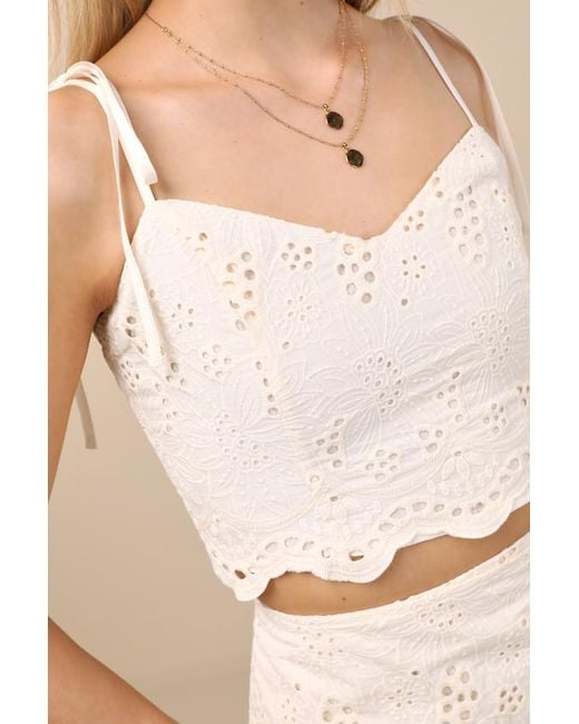 Lulus Natural Kamilla Cream Eyelet Embroidered Tie-Strap Tank Top