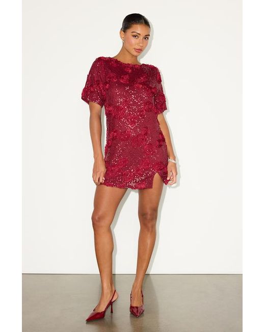 Lulus Red Kayleena Sequin Rosette Tie-Back Shift Dress