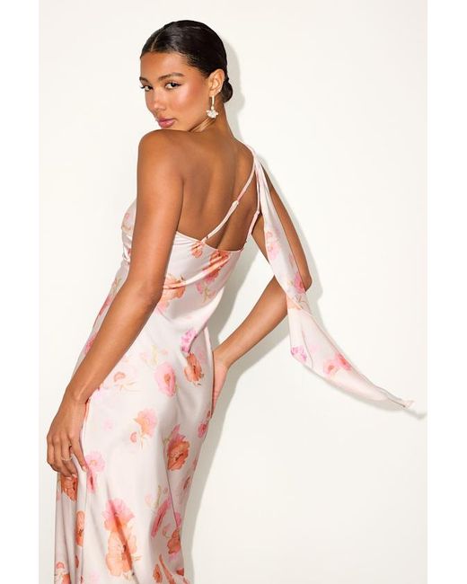 Lulus White Naima Floral Satin One-Shoulder Midi Dress