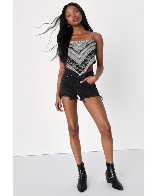 Lulus Black Rodeo Romance Paisley Bandana Print Handkerchief Top