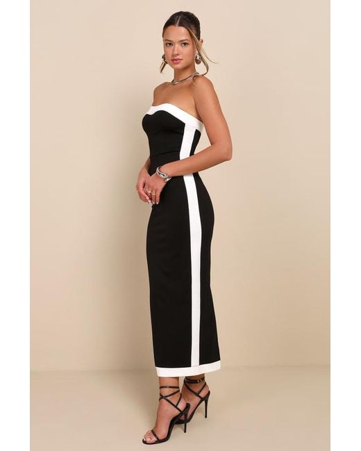 Lulus Natural Impressive Edge Color Block Strapless Midi Dress