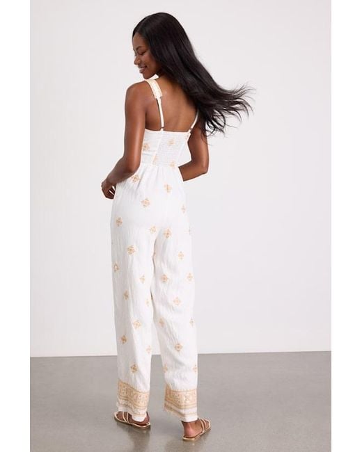 Lulus Natural Arwen Embroidered Wide-Leg Jumpsuit
