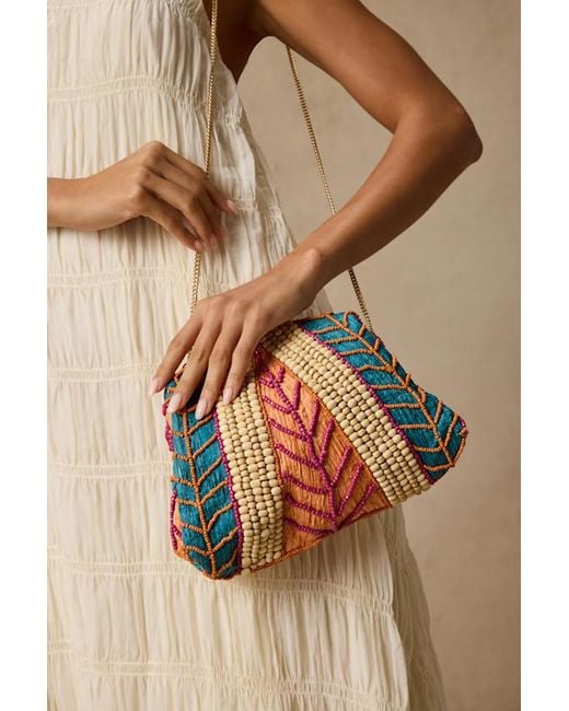 Lulus Natural Tisha Multi Raffia Beaded Crossbody Clutch