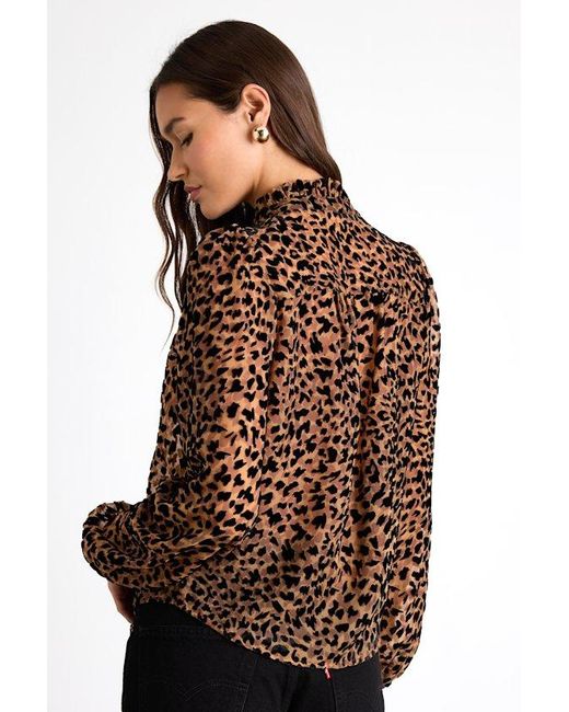 Lulus Brown Harielle Leopard Print Burnout Velvet Long Sleeve Blouse
