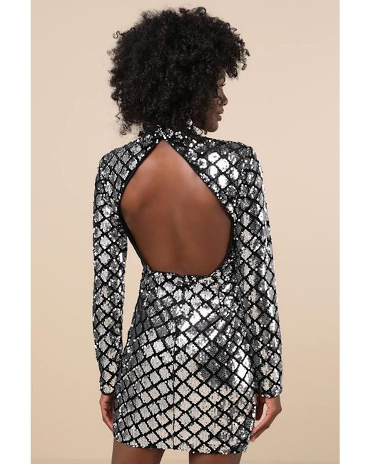 Lulus Black Radiant Mood Velvet Sequin Backless Mini Dress