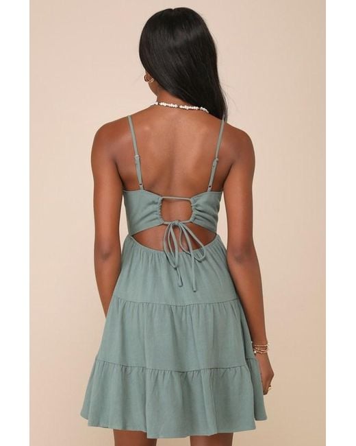 Lulus Green Make A Day Of It Cutout Tiered Mini Dress