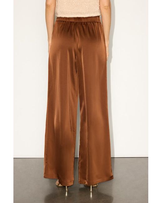 Lulus Brown Bessah Satin Wide Leg Mid-Rise Trouser Pants