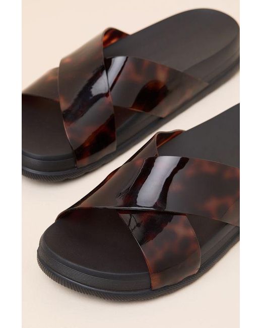 Melissa Black Cozy Cross Tortoise Slide Sandals
