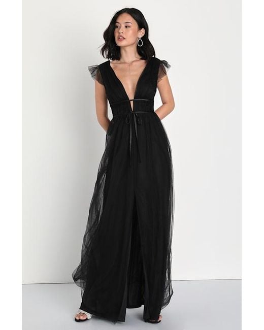 Lulus Women's Black I'M All Yours Tulle Ruffled Maxi Dress