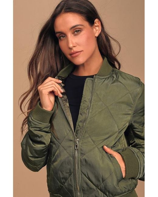 Lulus Green Style Expedition Quilted Bomber Jacket