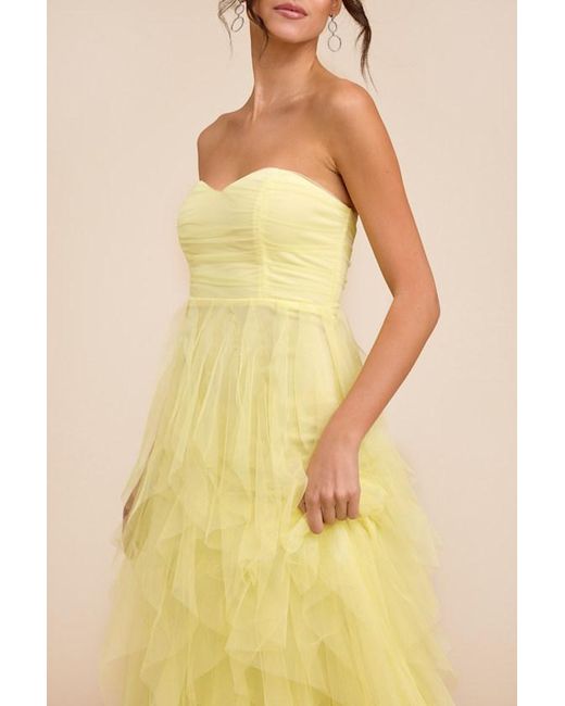 Lulus Yellow Delightful Beauty Strapless Ruched Ruffled Maxi Dress