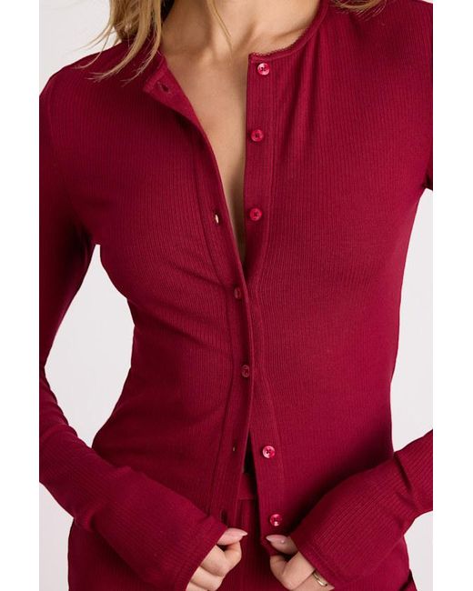 Lulus Red Rimsley Ribbed Knit Button-Up Top