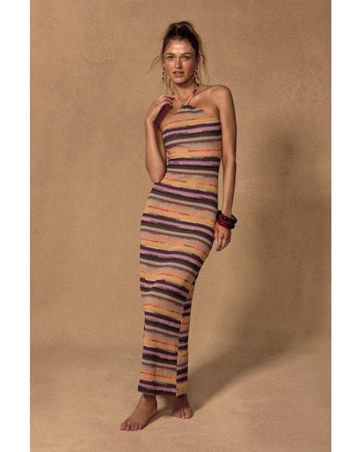 Lulus Brown Molly Multi Crochet Halter Maxi Swim Cover-Up