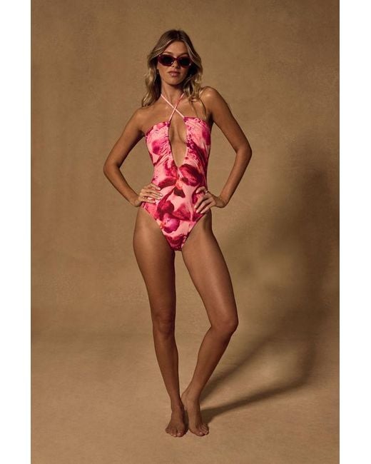 Lulus Red Daniela Floral One-Piece Swimsuit
