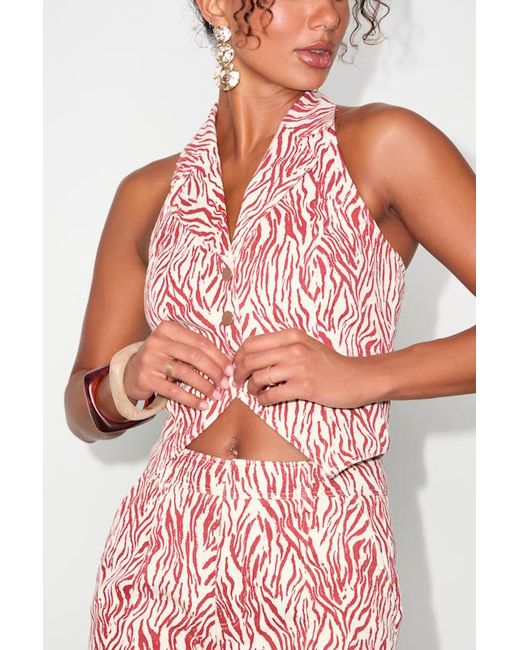 Lulus Pink Chansa Zebra Denim Vest Top