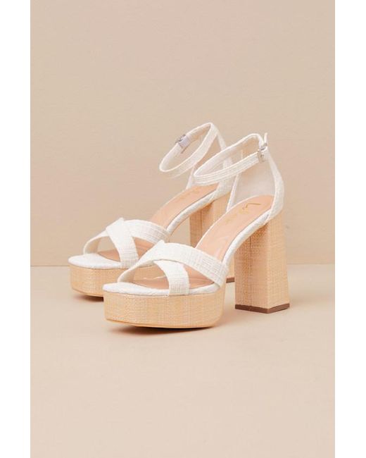 Lulus Natural Capitolla Tweed Platform Ankle Strap Sandals