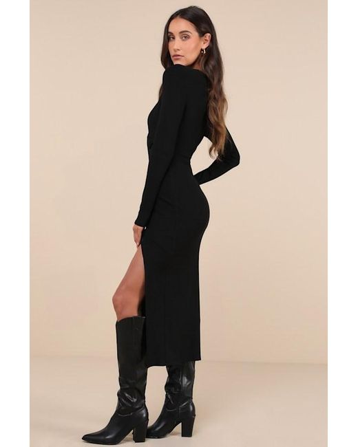 Lulus Black Trendsetting Desire Ribbed Jersey Knit Lace-Up Midi Dress