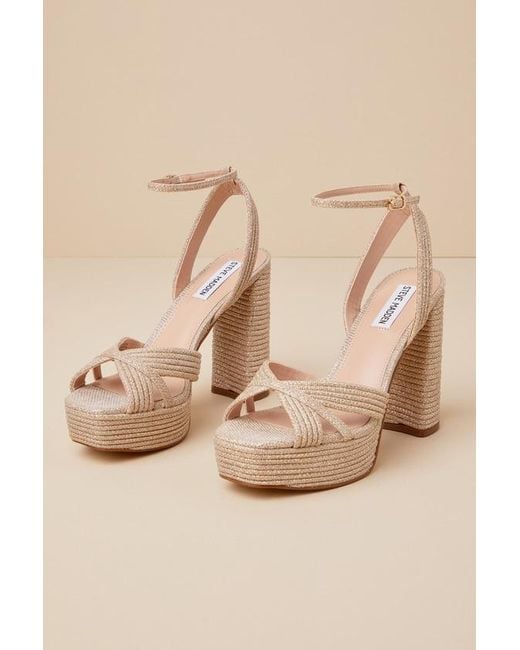 Steve Madden Natural Laurel Glitter Platform Ankle Strap High Heel Sandals