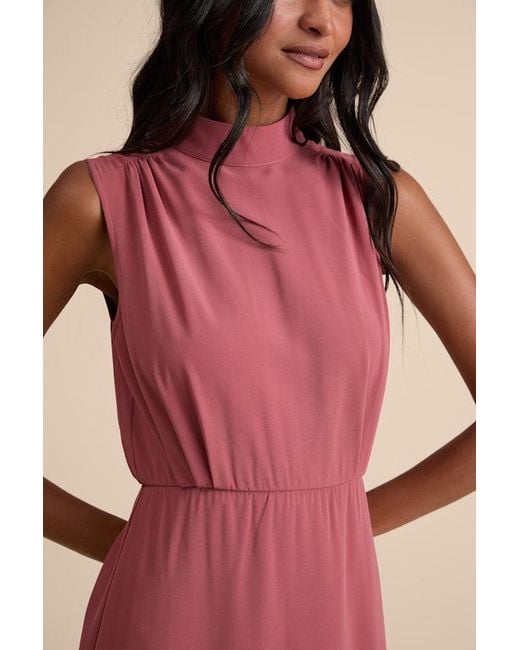 Lulus Red Classic Elegance Rusty Rose Sleeveless Mock Neck Maxi Dress